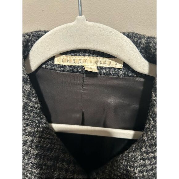 Perry Ellis Wool Windowpane Plaid Woven Peacoat Coat Jacket Womens size 8 Black - Picture 5 of 9